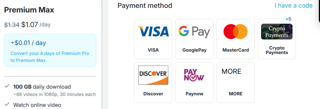 Keep2share Visa, Mastercard, GooglePay, Crypto Payments, Discover, Paynow and More Payment Methods